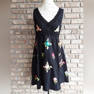 Nanette Lepore Black Floral Embroidered V-Neck Dress